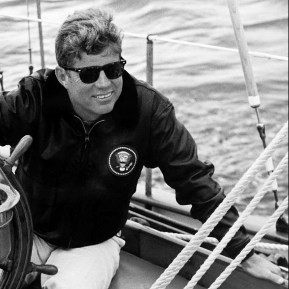 Vintage Photo of President John F. Kennedy Sailing Aboard his Yacht.  24 x 32 in